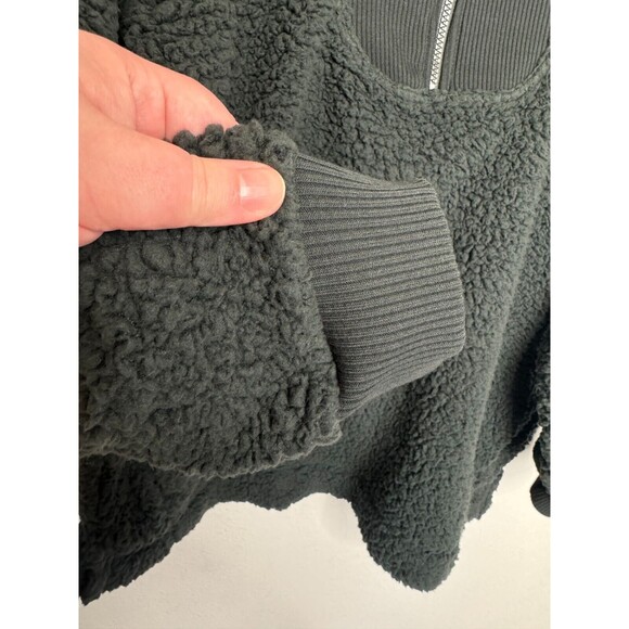 Aerie Large Dream Sherpa Sweatshirt Smoked Gray Quarter Zip Ribbed Neck NWT - Picture 6 of 13